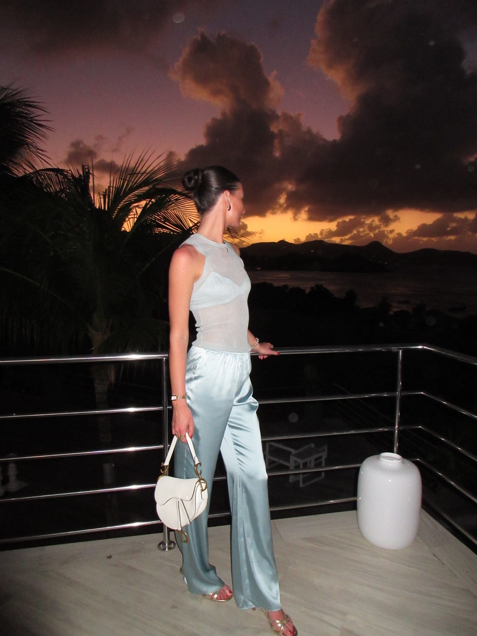St Barths outfit, dinner outfit, spring break, outfit, Cabo outfit, silk pants set, knit tank, silk bralette, slick back bun outfit, 3 piece set, vacation outfit, travel outfit, beach dinner outfit, Saint Barthelemy dinner outfit.

#LTKTravel #LTKootd #LTKTall