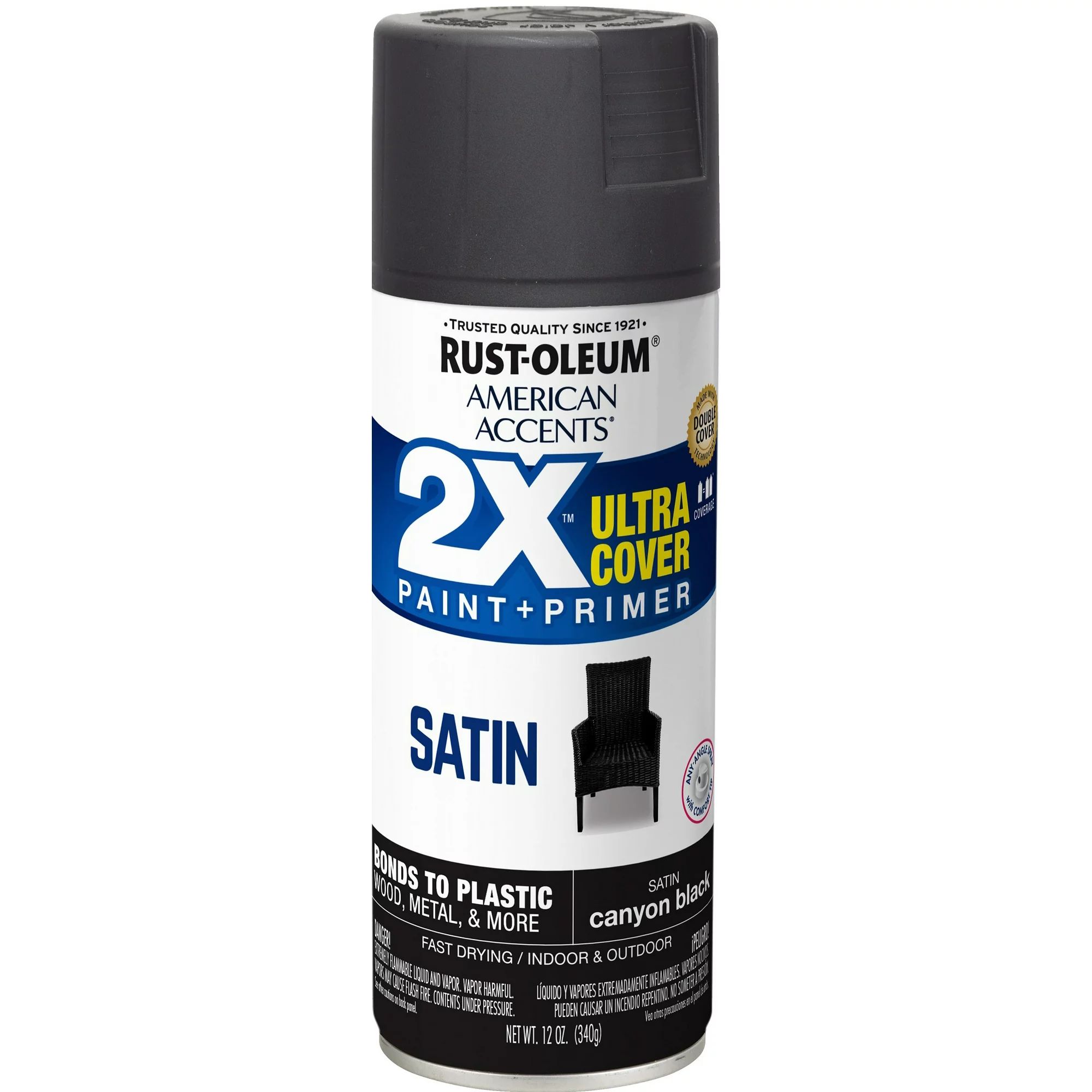 Canyon Black, Rust-Oleum American Accents 2X Ultra Cover Satin Spray Paint, 12 oz | Walmart (US)