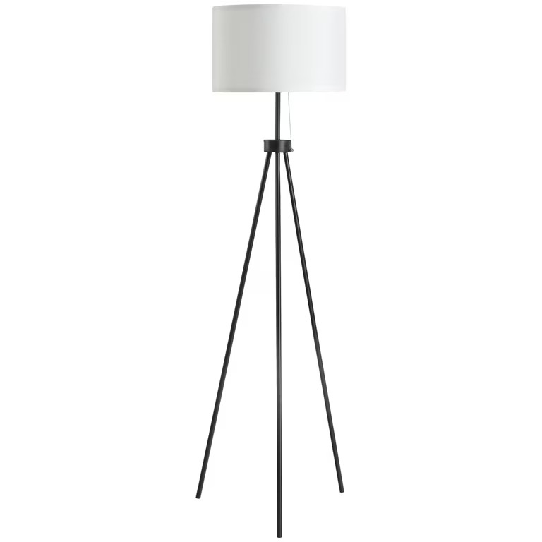 HOMCOM 59.75" Standing Floor Lamp Fabric Lampshade Steel Tripod, Black | Walmart (US)