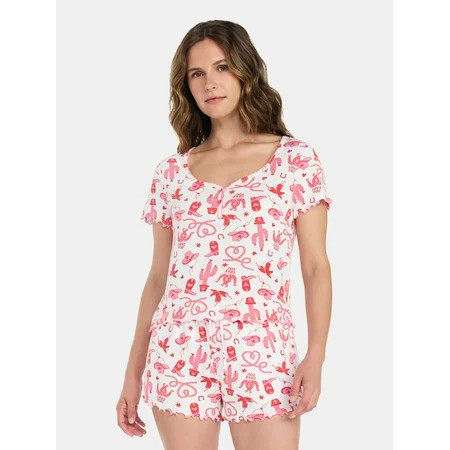 Valentine's Day Women's Knit Henley Top and Shorts Pajama Set from Way to Celebrate, 2-Piece, Sizes XS-3X | Walmart (US)