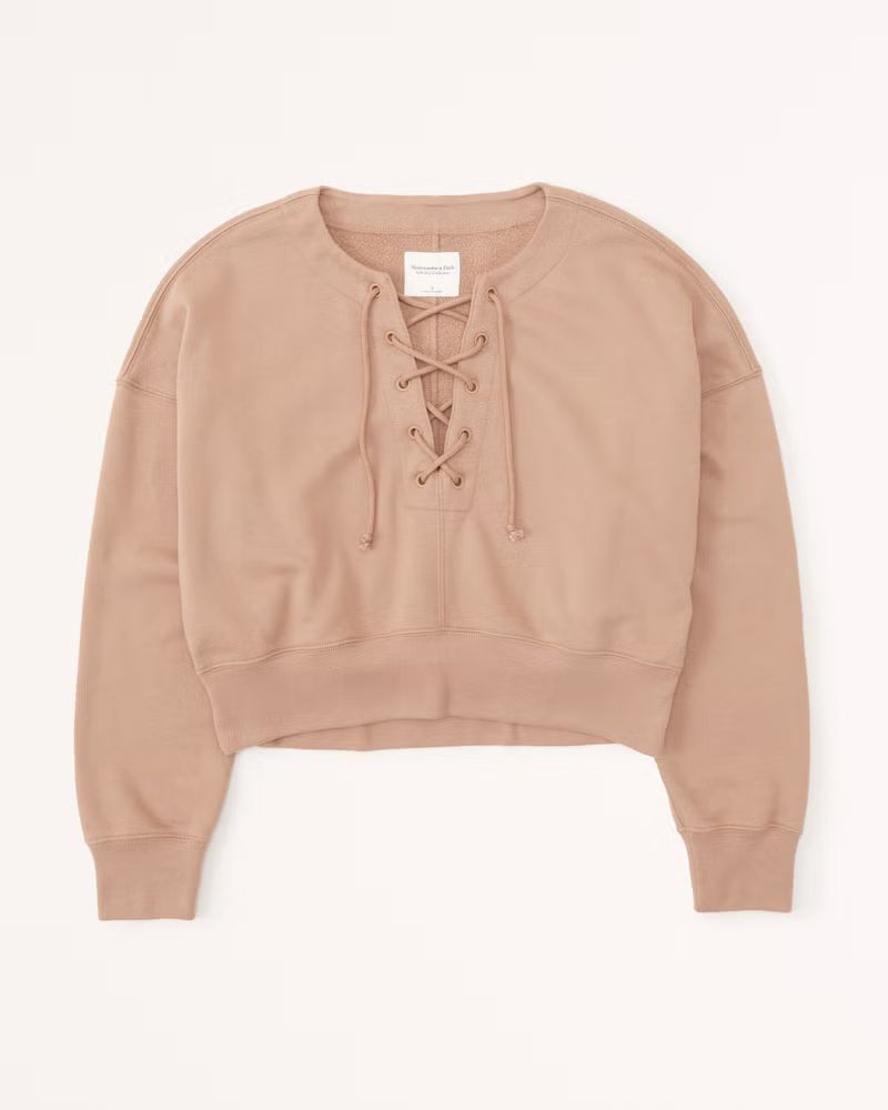Women's Lace-Up Crew Sweatshirt | Women's Up To 25% Off Select Styles | Abercrombie.com | Abercrombie & Fitch (US)