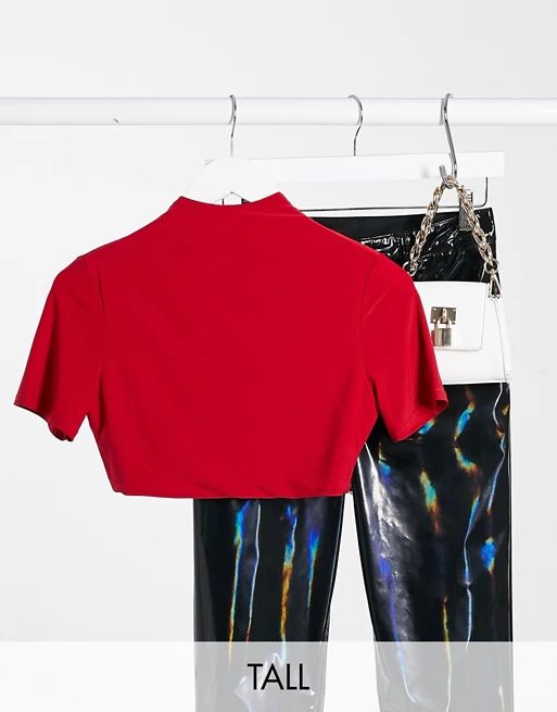 Club L London Tall slinky short sleeve crop top in red | ASOS (Global)