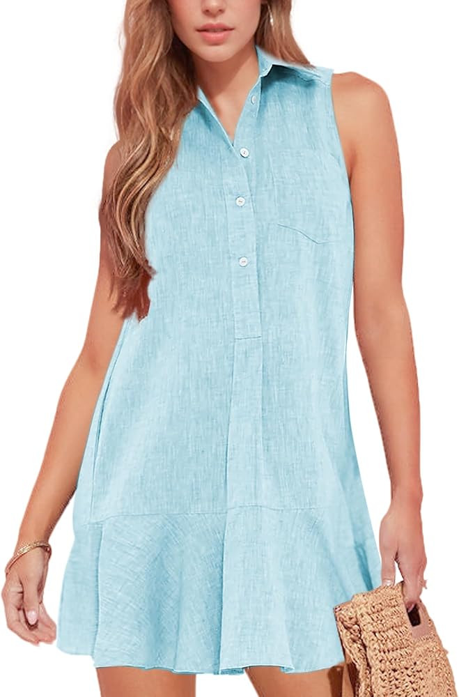Hixiaohe Women Summer Shirt Dresses Casual Button Down Sleeveless Mini Dress for Women Beach Flow... | Amazon (US)