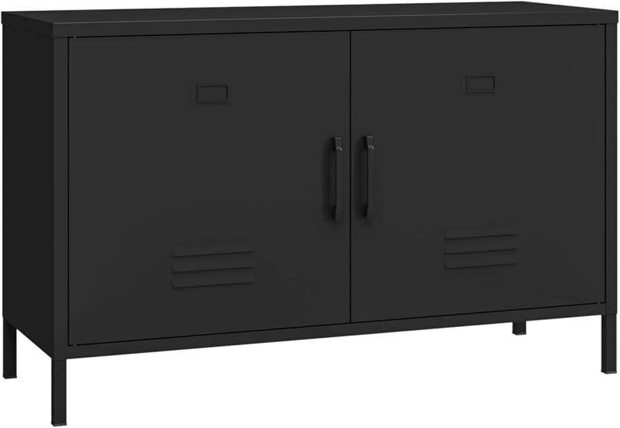 2 Door Steel Accent Cabinet,Black Metal Storage Cabinet with Adjustable Shelf,2-Tier Office Cabin... | Amazon (US)
