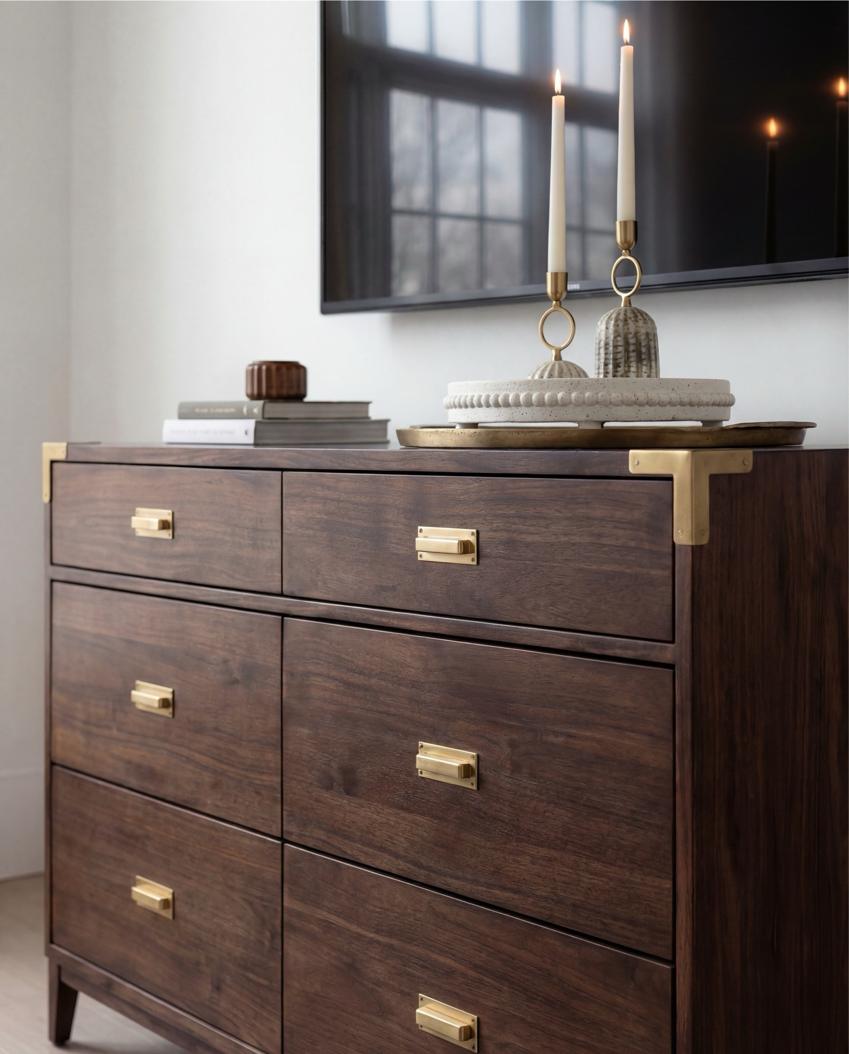 Shop the Look:
• White upholstered arched headboard bed
• White cotton duvet cover + pillow shams
• Green vintage-style area rug (distressed pattern)
• Brown chunky knit throw blanket
• Dark wood nightstands with cane doors
• White ceramic table lamp (round base)
• Brass wall sconces with glass shades
• Organic shape gold wall mirrors
• Black and beige abstract framed wall art
• Green geometric throw pillows
• Upholstered brown bench (channel tufted)
• Dark wood dresser with brass pulls
• Round ivory accent chair
• Cream throw blanket (soft knit texture)
• Tall brass floor lamp with white shade
• Decorative book stack (neutral tones)
• Small wood decorative box
• Brass round tray
• White pedestal decorative bowl
• Marble candle holders with brass rings
• Taper candles (ivory)
• Large ceramic vase with dried stems

#LTKHome #LTKSaleAlert