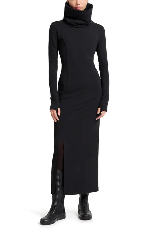 Marcella Lisa High Turtleneck Long Sleeve French Terry Dress in Black at Nordstrom, Size X-Small | Nordstrom