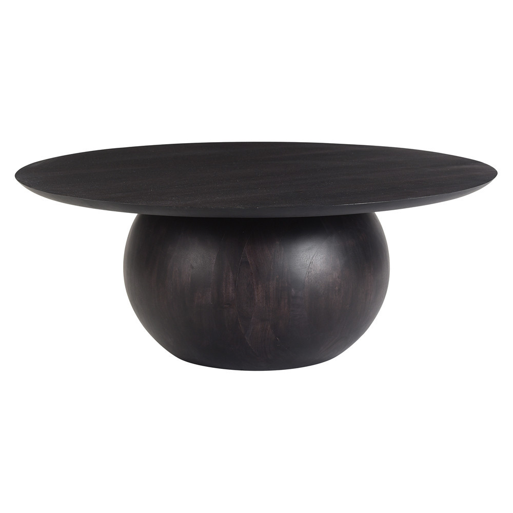 Ordin Mid Century Modern Black Acacia Wood Round Coffee Table - Small | Kathy Kuo Home