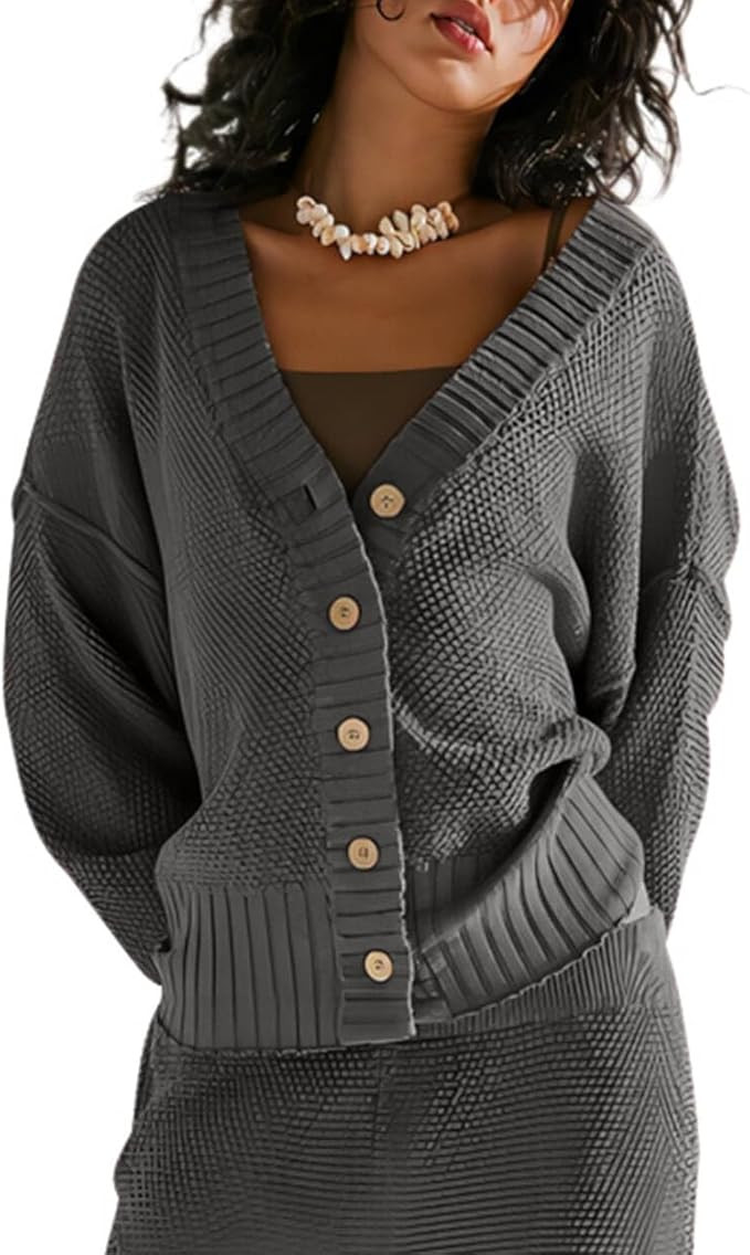 CORECOUTURE Free People Dupes Women's Long Sleeve Set Hailee Button-up Cardi Set Oversized Lounge... | Amazon (US)