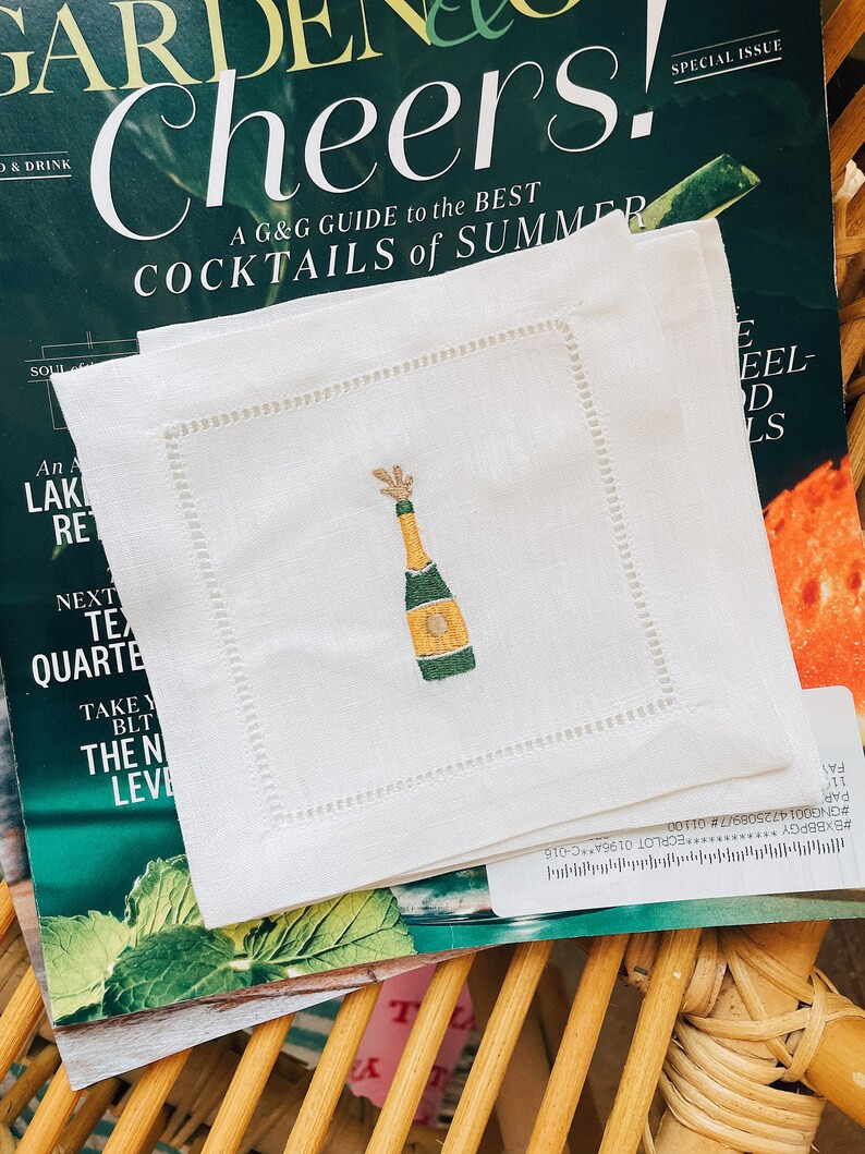 Champagne Bottle Linen Cocktail Napkins | Etsy (US)