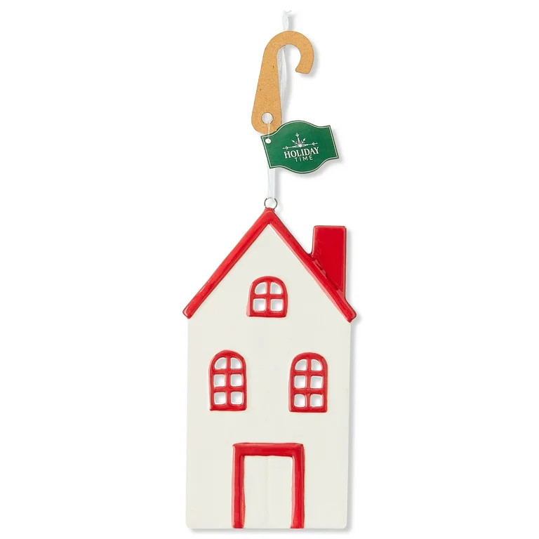 Red and White Ceramic House Christmas Ornament, Joyel Theme, 5.9", by Holiday Time | Walmart (US)