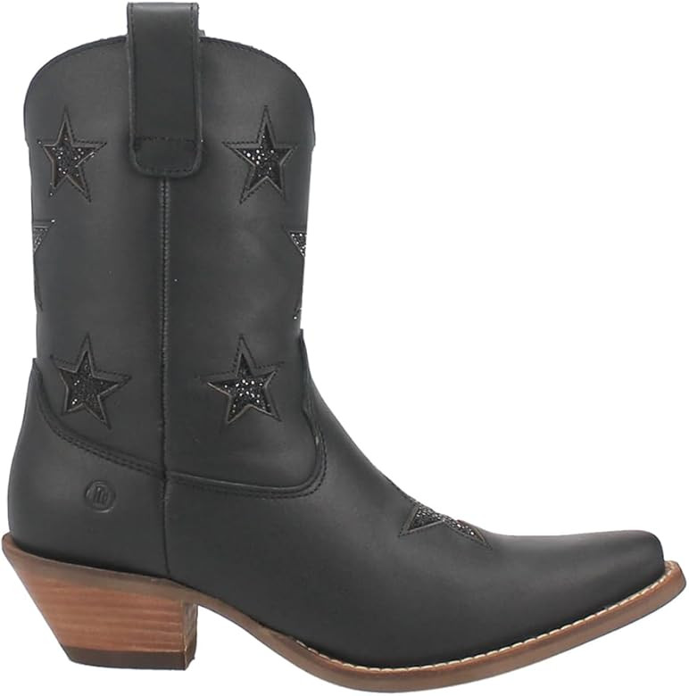 Dingo Womens Star Struck Tooled Inlay Snip Toe Casual Boots Ankle Mid Heel 2-3" - Black | Amazon (US)