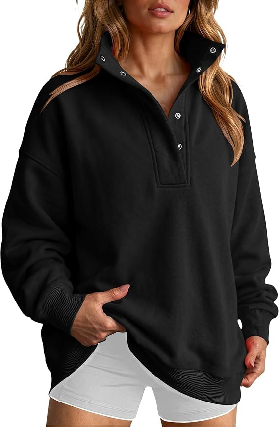 LOMON Sweatshirts for Women Button Mock Neck Pullover Tops | Amazon (US)