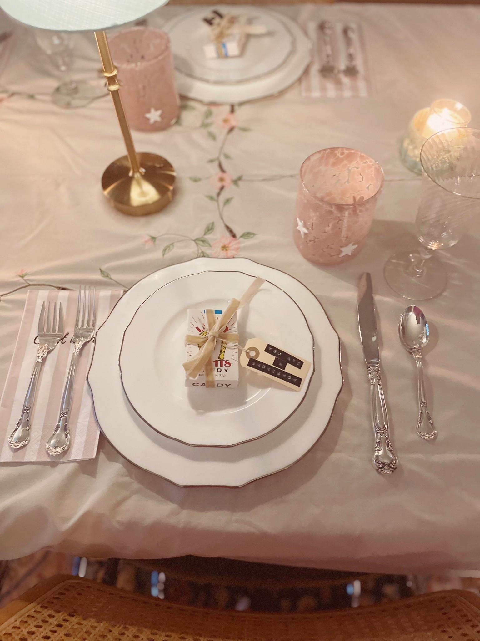 For placecards, I tied velvet ribbon around candy cigarettes with a tag that read “you are a smokeshow!” 💫

#LTKdayinmylife #LTKfoodie #LTKHome