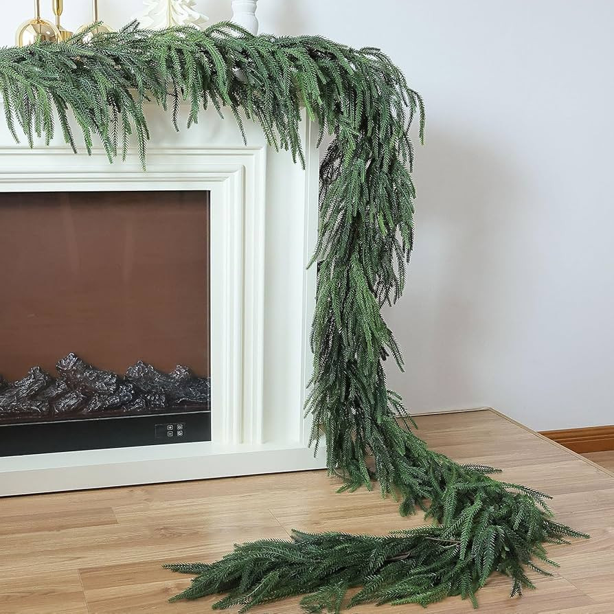 MIZII Christmas Garlands 10FT Artificial Norfolk Pine Garland Real Touch Faux Norfolk Pine Garlan... | Amazon (US)