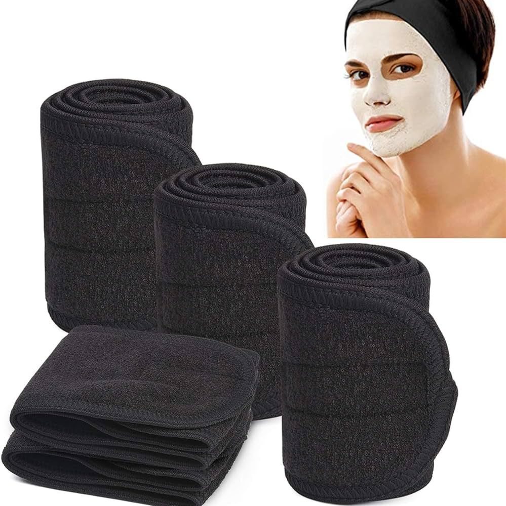 Noverlife 5PCS Black Spa Facial Headband, Soft Terry Cloth Cotton Hair Wrap, Elastic Stretchy Mak... | Amazon (US)