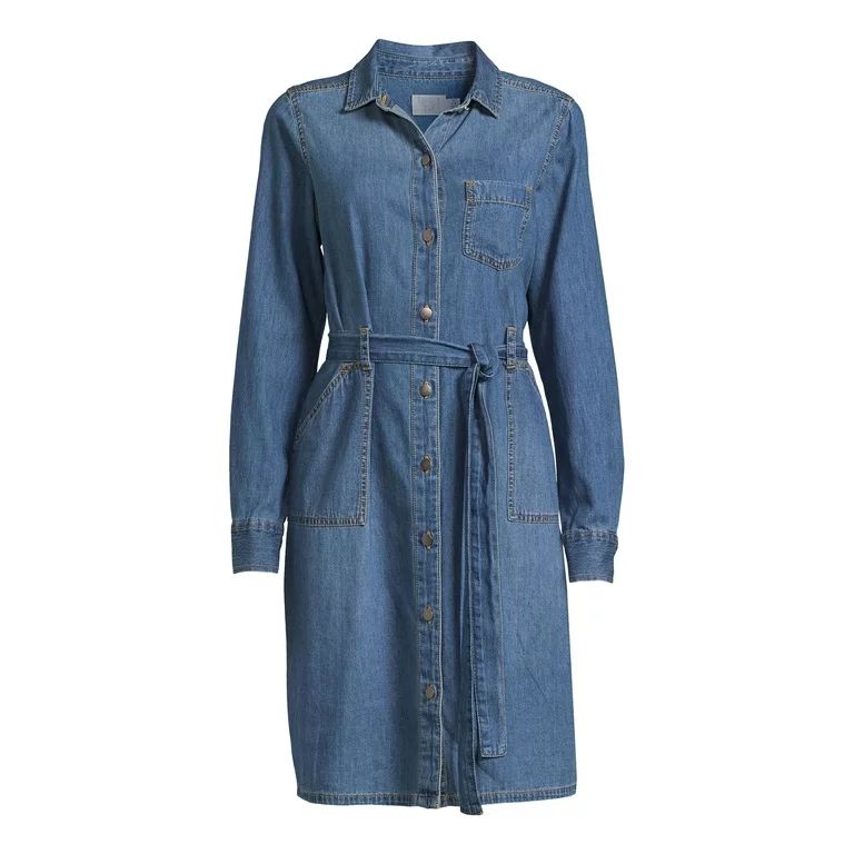 Time and Tru Women's Belted Utility Dress with Long Sleeves | Walmart (US)