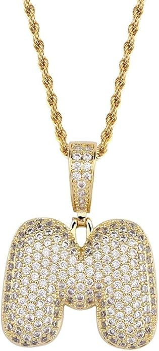 Apzzic Stainless Steel Iced Out Letter Necklace A-Z 26 Capital Initial Alphabet Name Necklace Rop... | Amazon (US)