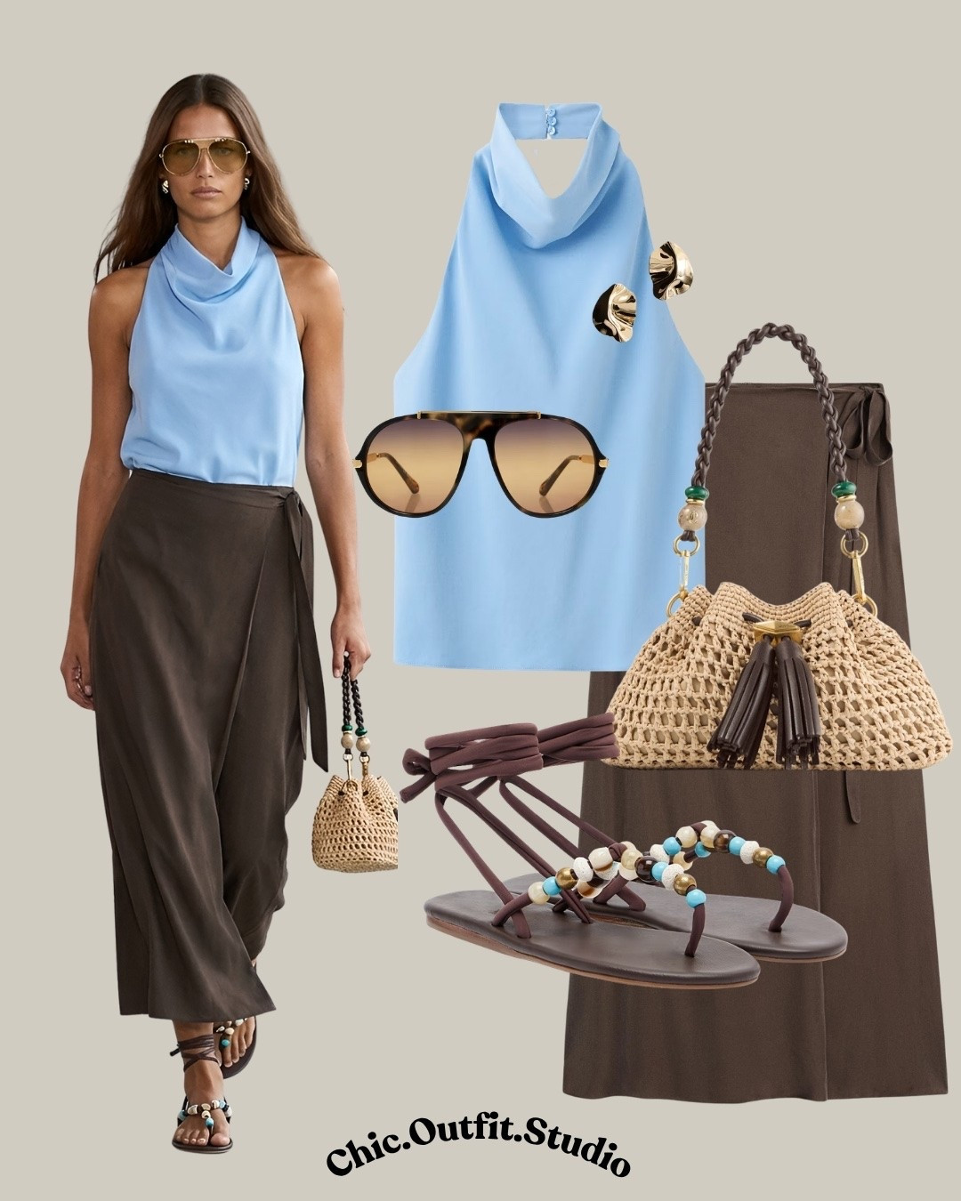 Powder Blue Draped Halter & Espresso Wrap Skort

✨This powder blue draped halter top paired with an espresso brown wrap skort creates the perfect balance between elegant and effortless for summer. The lightweight cupro-blend fabric gives the look a soft fluid movement while still feeling polished and modern. 
✨Styled with minimal sandals and woven accessories, this outfit is perfect for vacation dinners, rooftop cocktails, summer events, resort styling, or elevated city days when you want to stay chic and comfortable in the heat.

✨Tags: brown wrap skort outfit, powder blue halter top women, elegant summer skort outfit, cupro blend skort style, sophisticated casual summer look, classy vacation outfit, feminine minimalist fashion, European chic summer style, elevated resort wear women, effortless elegant outfit, polished summer fashion, modern feminine style, luxury inspired summer outfit, chic dinner outfit women, quiet luxury aesthetic

#LTKdatenight #LTKshoes #LTKsummer