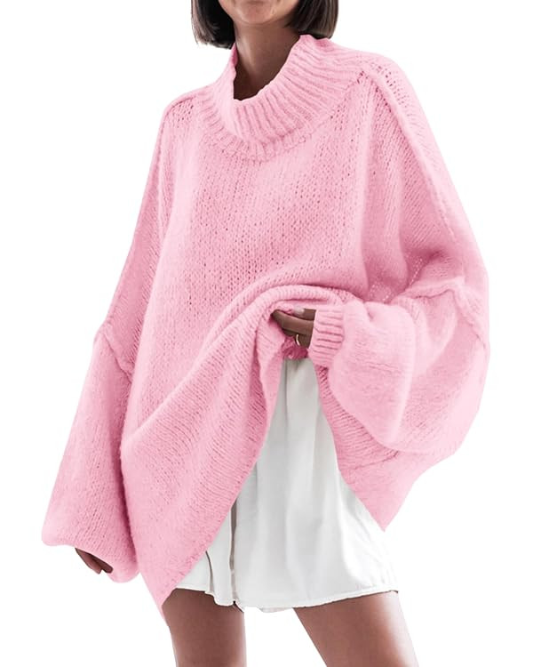 Saodimallsu Womens Oversized Sweaters Mock Neck Batwing Long Sleeve 2024 Fall Trendy Ribbed Knit ... | Amazon (US)