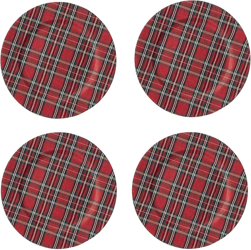 Mud Pie Deck The Halls Red Tartan Plaid Charger Plates, 13" Diameter, Set of 4 | Amazon (US)