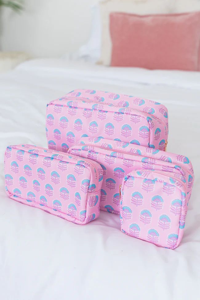 Azalea Gardens 4 Piece Cosmetic Bags Set | Pink Lily