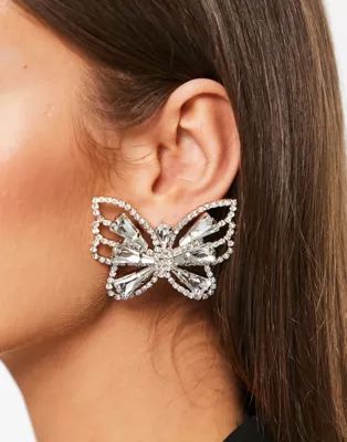 True Decadence statement butterfly earrings in silver crystal | ASOS (Global)