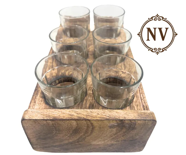 Modern Diamond Cut Insulated Indian Tea Glasses \u2013 Set of 6 with Wooden Stand | Etsy (Global)