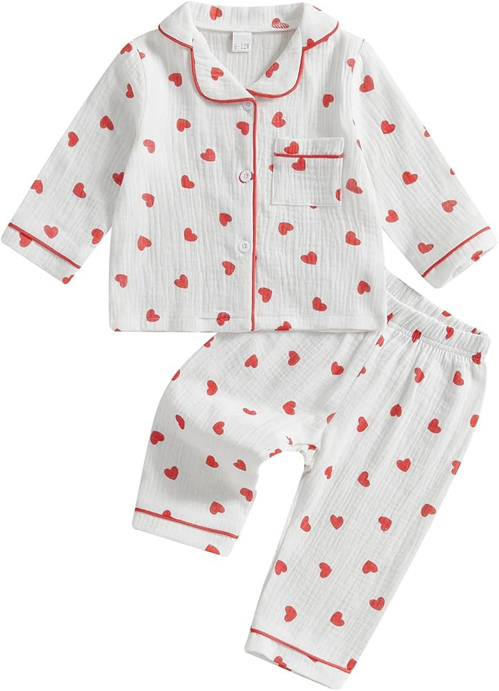 Toddler Boy Girl Valentines Pajamas Cute Heart Print Long Sleeves Shirt and Elastic Pants Loungew... | Amazon (US)