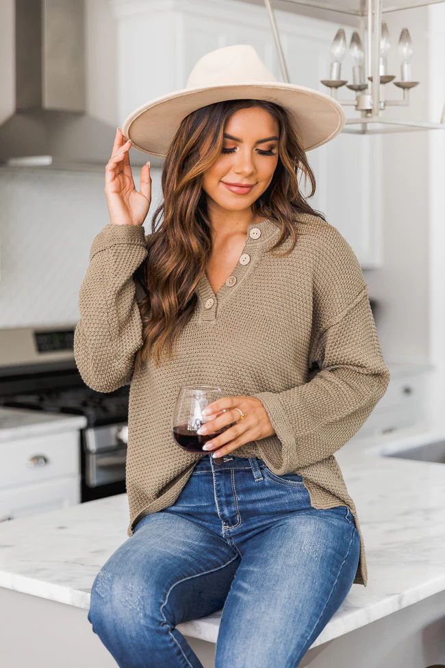 Passionate Soul Henley Olive Sweater | The Pink Lily Boutique