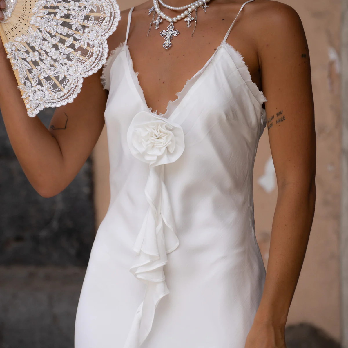 Prosecco White Rosette Frill Maxi Dress | 12th Tribe