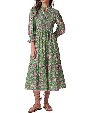 Kedera Women's Spring Boho Floral Midi Dress 2026 Casual Long Sleeve V Neck Flowy Beach Vacation ... | Amazon (US)