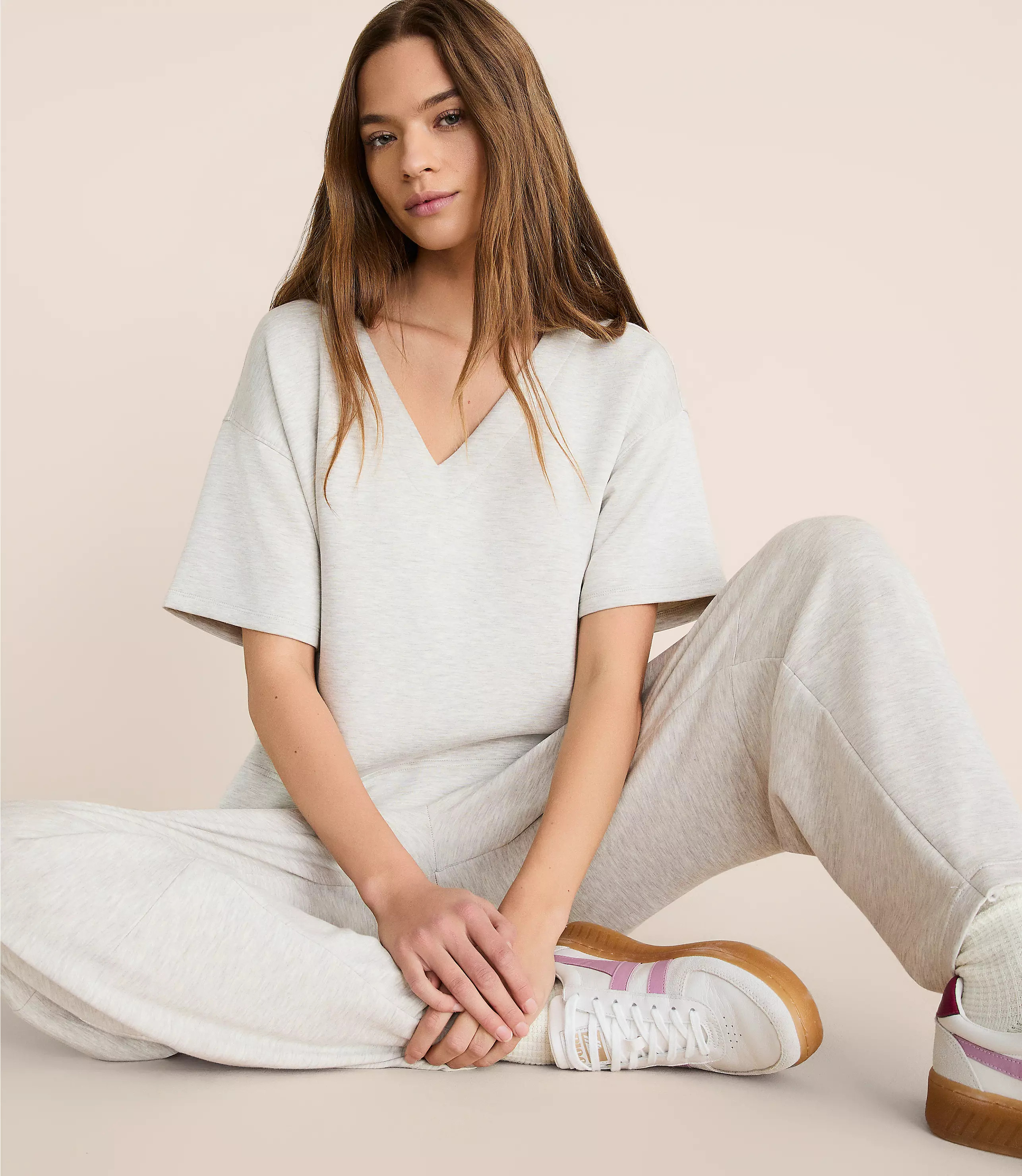 Lou & Grey Heathered Scubasoft Dolman V-Neck Tee | LOFT