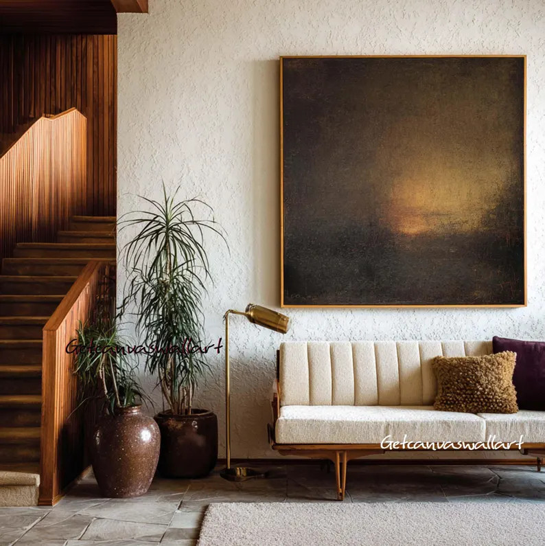 Large Brown & Black Abstract Oil Painting Brown Wabi Sabi Wall Art Neutral Textured Canvas Art Me... | Etsy (US)