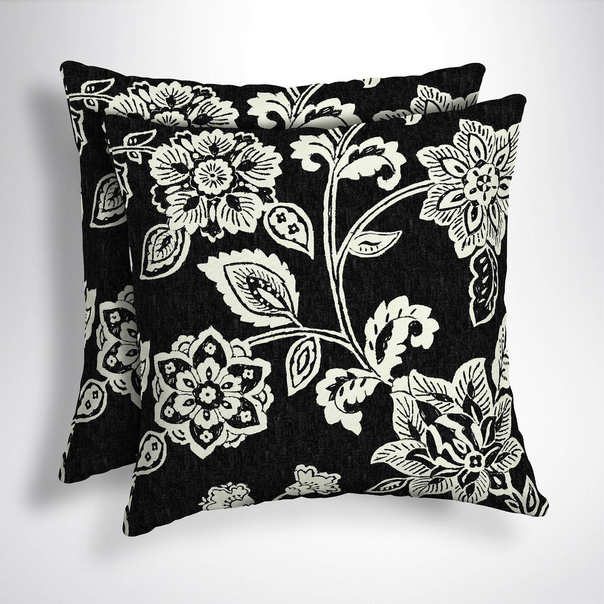 2pk 16"x16" Arden Outdoor Square Throw Pillow Ashland Black Jacobean: Canvas Polyester, Botanical... | Target