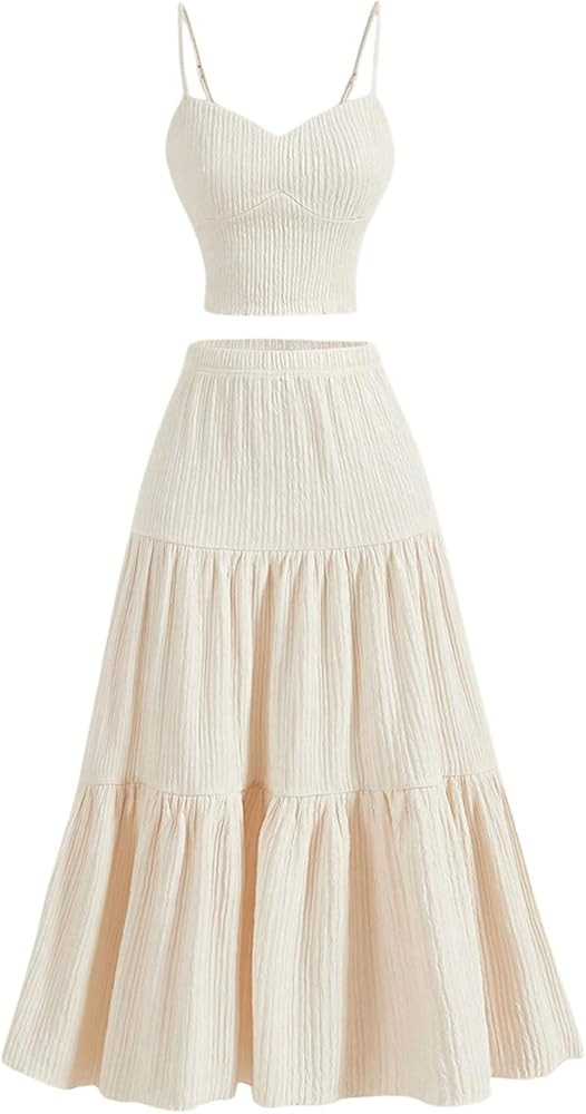 GORGLITTER Women's 2 Piece Maxi Skirt Sets Cami Crop Top Ruffle Hem Flowy Midi Skirt Vacation Goi... | Amazon (US)