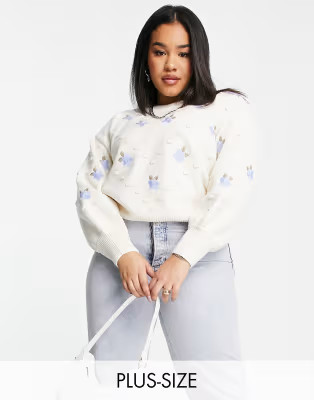 Fashion Union Plus high-neck cropped jumper with floral embroidery | ASOS (Global)