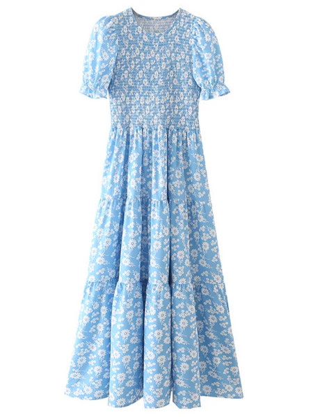 'Lanna' Floral Puff Sleeves Flare Dress | Goodnight Macaroon