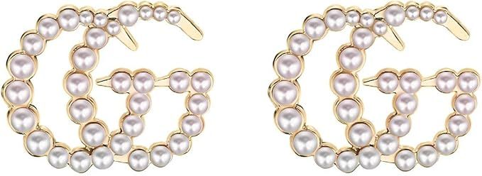 gg earrings cc earrings Initial Letter Pearl Earrings Pearl Stud Earrings for Women Geometric cc ... | Amazon (US)