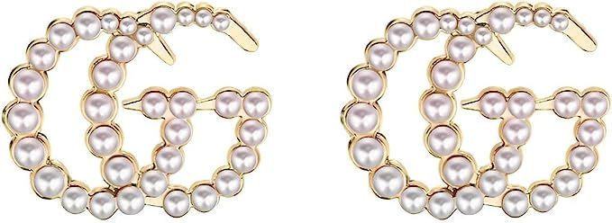 gg earrings cc earrings Initial Letter Pearl Earrings Pearl Stud Earrings for Women Geometric cc ... | Amazon (US)
