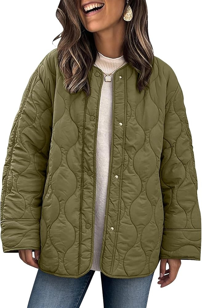 PEHMEA Women's Oversized Lightweight Quilted Jacket Button Down Fall Winter Coats Puffer Padded w... | Amazon (US)