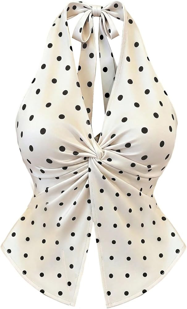 Verdusa Women's Polka Dots Halter Tops Shirred Y2K Backless Going Out Tops | Amazon (US)