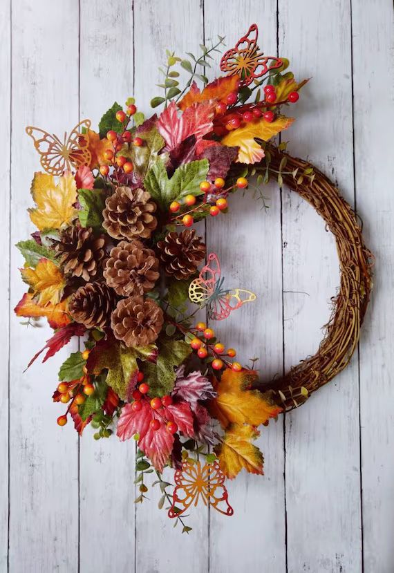 Handmade Autumn Wreath Fall Wreath Front Door Wreath Wall - Etsy | Etsy (US)