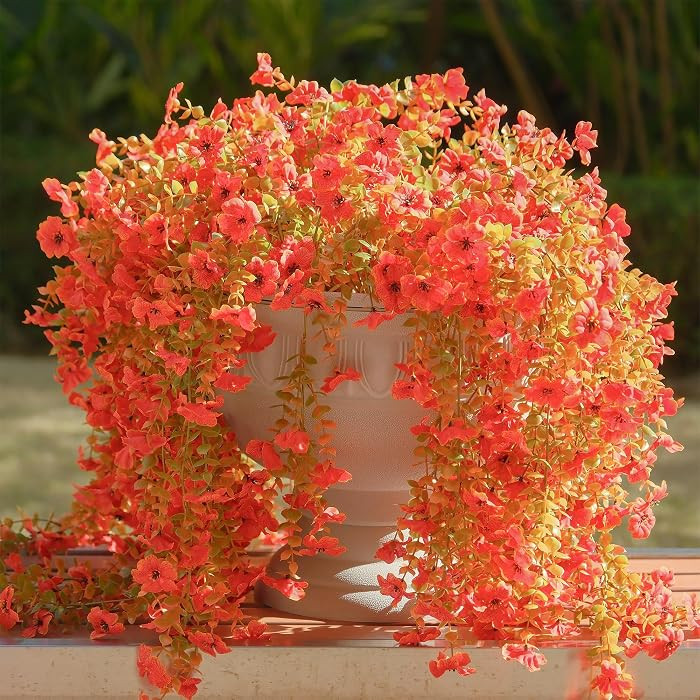 12 Pcs Artificial Hanging Mums Flowers Outdoor, Orange UV Resistant Fake Hanging Fall Plants for ... | Amazon (US)