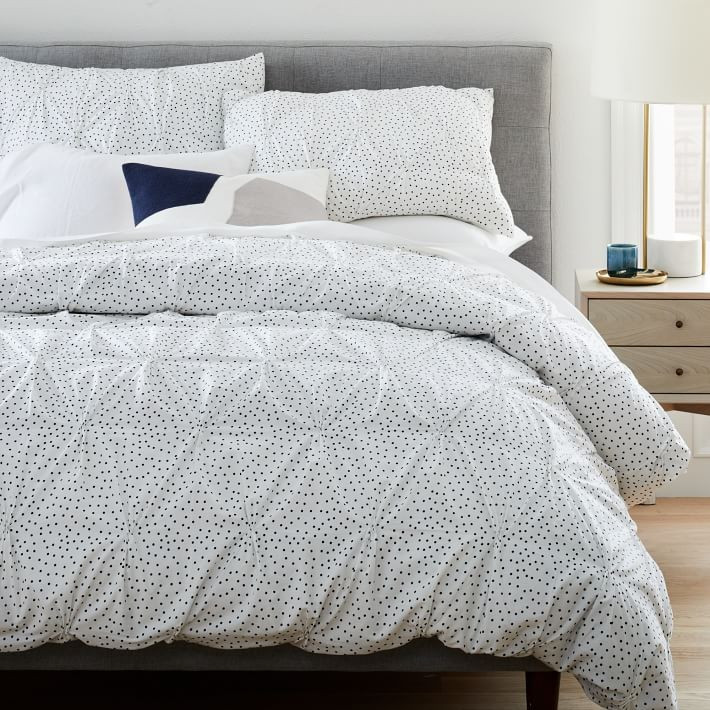 Organic Cotton Dotted Pintuck Duvet Cover & Shams - Midnight | West Elm (US)