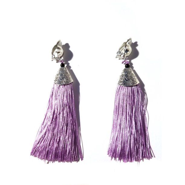 Clip-on Earrings Purple Light Tassel Fringe Earrings  Silver Bohemian Earrings - Walmart.com | Walmart (US)