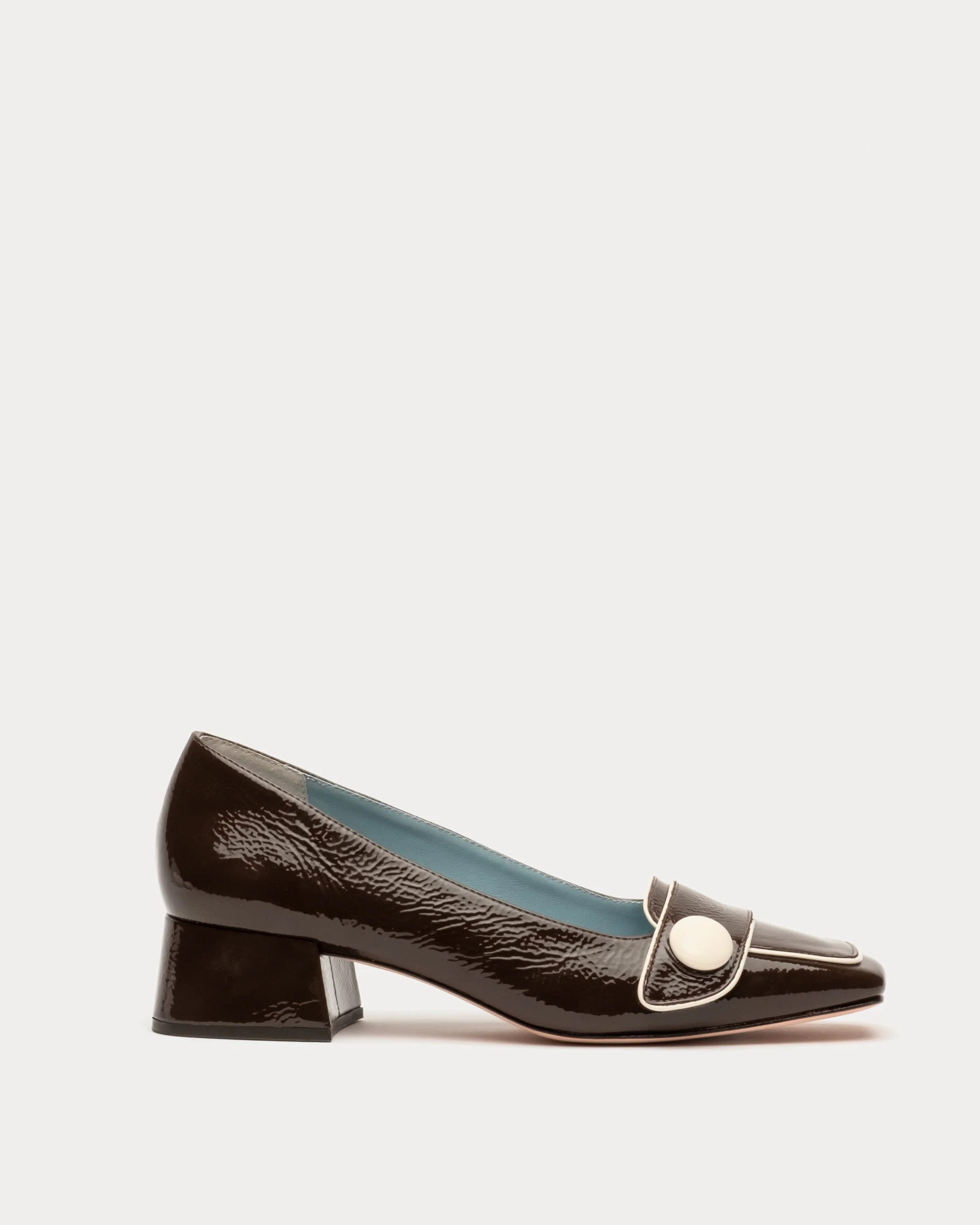 Mackie Crinkle Soft Patent Block Heel Chocolate | Frances Valentine