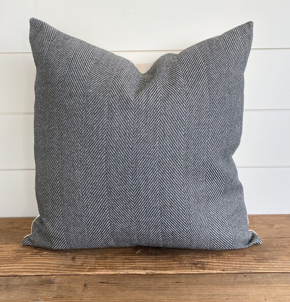 The "Maxwell" Herringbone Pillow Cover (Charcoal) - Herringbone lumbar Pillow - Grey pillow - Gra... | Etsy (US)