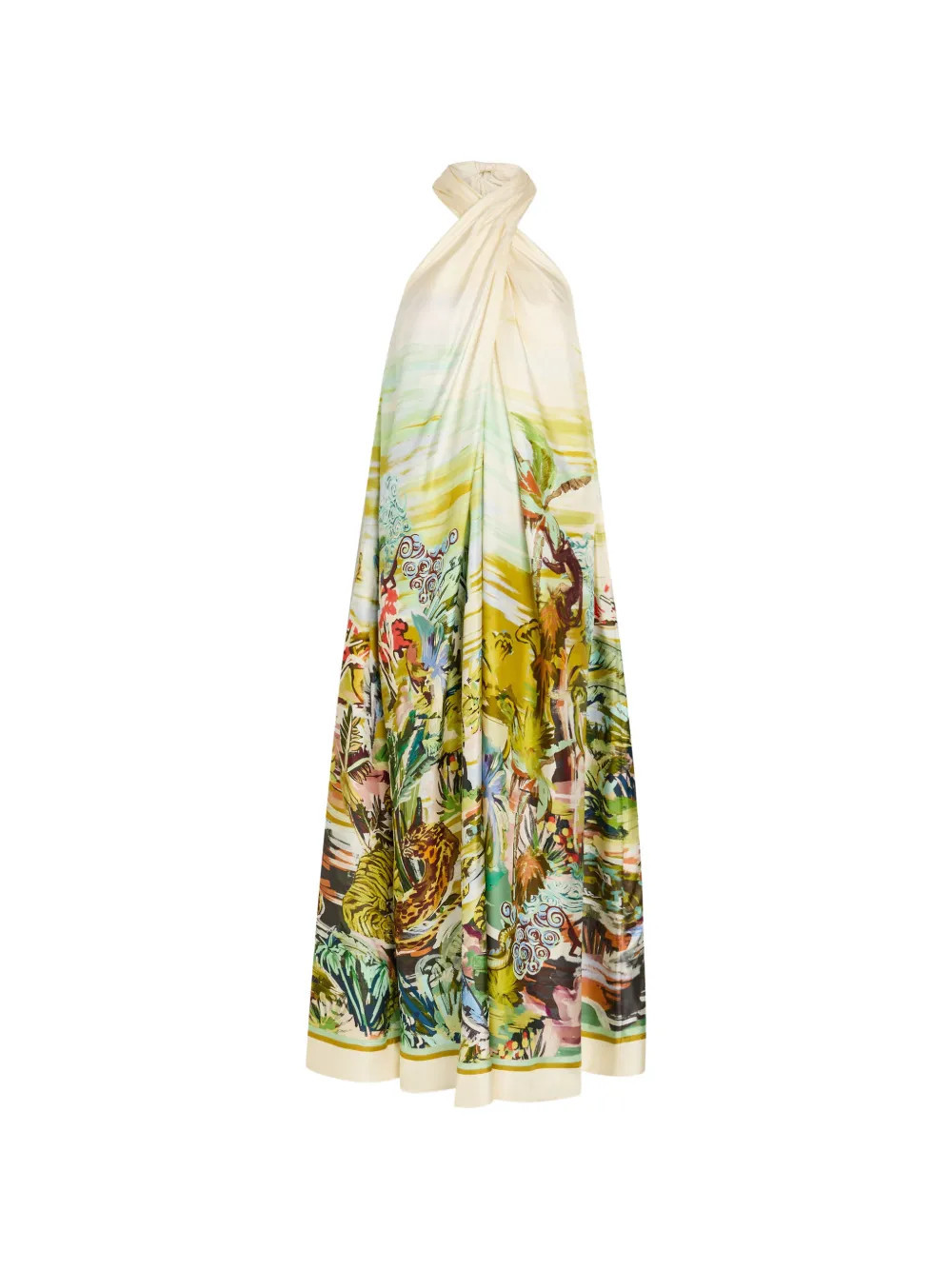 ALEMAIS Jungle Boogie halterneck silk maxi dress - Green | Farfetch Global