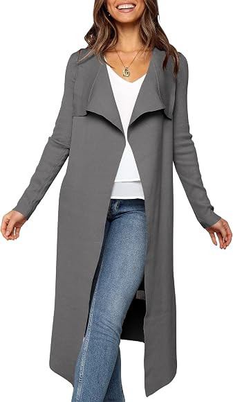 ANRABESS Women's Draped Open Front Long Cardigan Sweater Long Sleeve Irregular Hem with Belt | Amazon (CA)