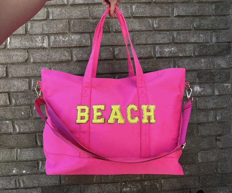 NEW Personalized Large Tote Weekender Bag Beach Bag Chenille Patch Bag Travel Bag Sewn On | Etsy (US)